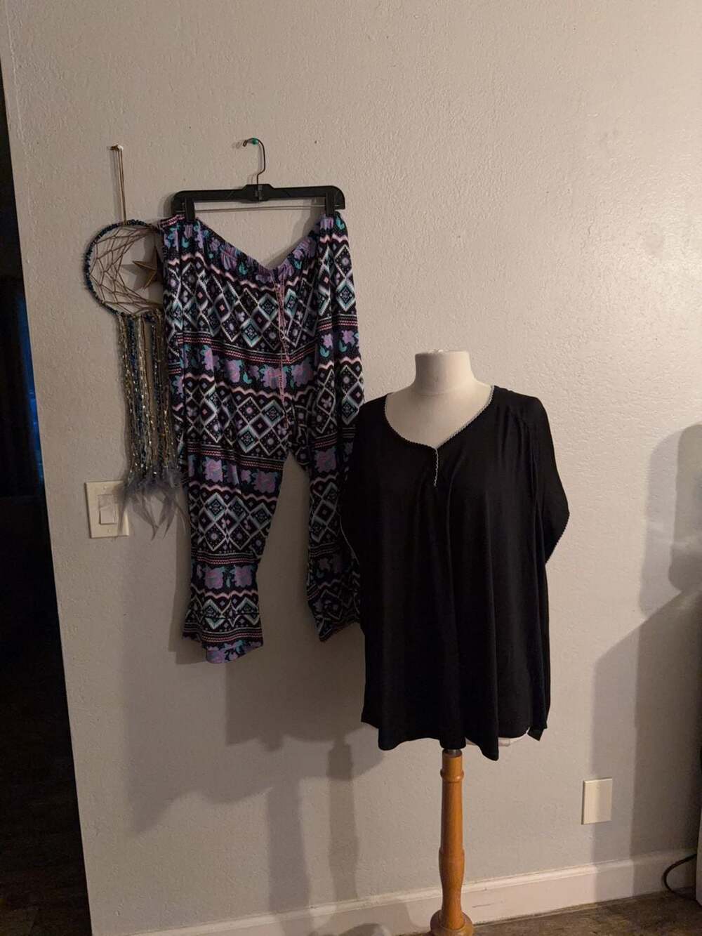 Muk Luks Women's 2-Piece Pajama Set Black Geometric Print Size 5X
